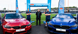 Scotland international stand-off Jaco van der Walt (left), Peter Vardy marketing director Euan Cameron and Scotland international prop WP Nel