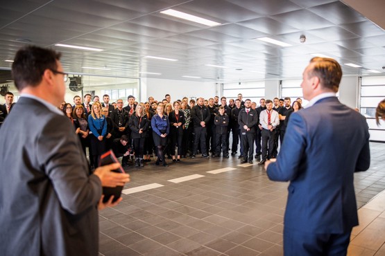 Audi UK director Andrew Doyle addresses the award-winning team at Poole Audi