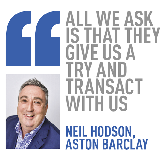 all we ask is that they give us a try and transact with us  neil hodson, aston barclay