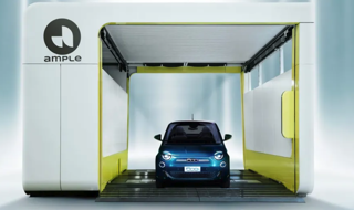 Fiat 500e in an Ample battery swap station