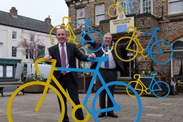 Simon Bailes and Cllr John Forrest, Mayor of Northallerton show off the TDY bikes