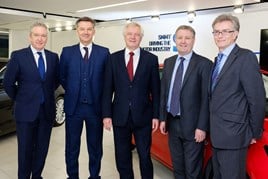 Brexit talks: Adrian Hallmark, director of strategy, Jaguar Land Rover; Mike Hawes, SMMT chief executive; David Davis, Secretary of State for Exiting the EU; Rory Harvey, chairman and MD, Vauxhall UK; and Ian Howells, senior vice-president, Honda Motor Group