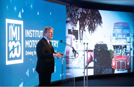Institute of the Motor Industry (IMI) chief executive, Steve Nash, on stage at the organisation's 2020 Centenary Dinner