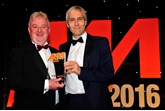 Steve Roberts, commercial vehicle and fleet sales director, Hendy Group (left), collects the award from Robert Hutchinson, head of motor sales, Barclays Partner Finance