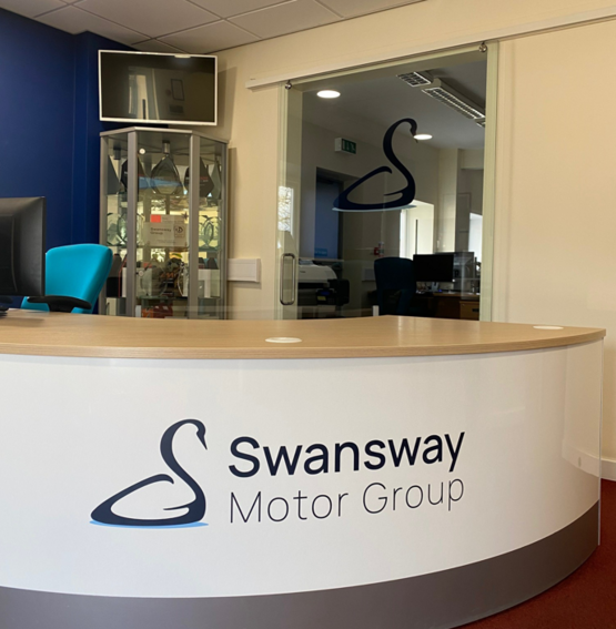 Rebrand: Swansway Motor Group's no logo on display at its Crewe HQ