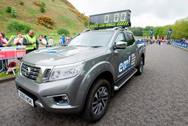 Alex F Noble & Son's NV300 Navara clock car at the recent Edinburgh Marathon Festival