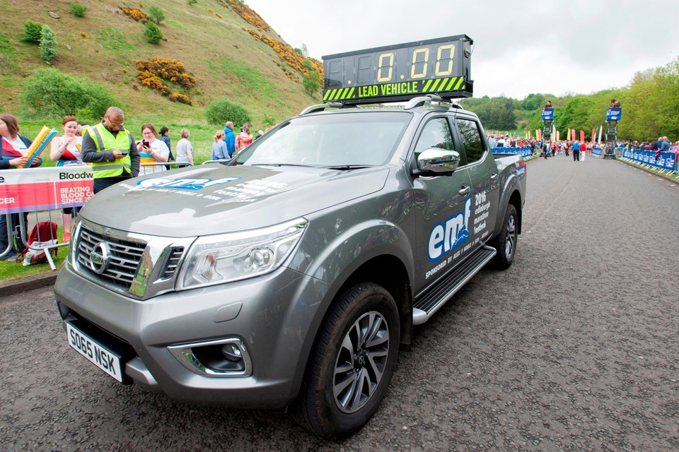 Alex F Noble & Son's NV300 Navara clock car at the recent Edinburgh Marathon Festival