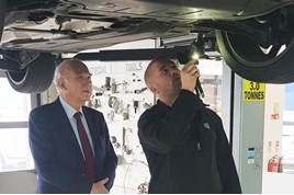 Rt Hon Sir Vince Cable MP in the workshop at Inchcape Volkswagen, Twickenham