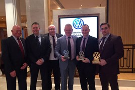 Swansway awards success (left to right): Paul Hoinville, head of business VW Van Centre Lancashire; Kevin Brown, head of business, VW Van Centre Birmingham; Alan Austin, head of business, VW Van Centre Wrexham; Peter Smyth, director Swansway Group; David Cowan, Swansway brand director Volkswagen Commercial Vehicles.