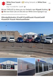 White Dove Motor Group took to its newly-created Facebook page to share news of its new Suzuki Cardiff franchise