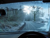 Winter road driving conditions out of windscreen 