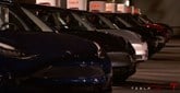 Line-up of Tesla Model 3 EVs