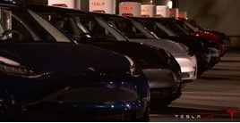 Line-up of Tesla Model 3 EVs