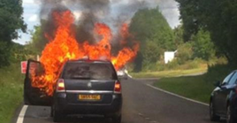 Vauxhall Zafira on fire in a picture originally posted on social media Vauxhall Zafira on fire in a picture originally posted on social media